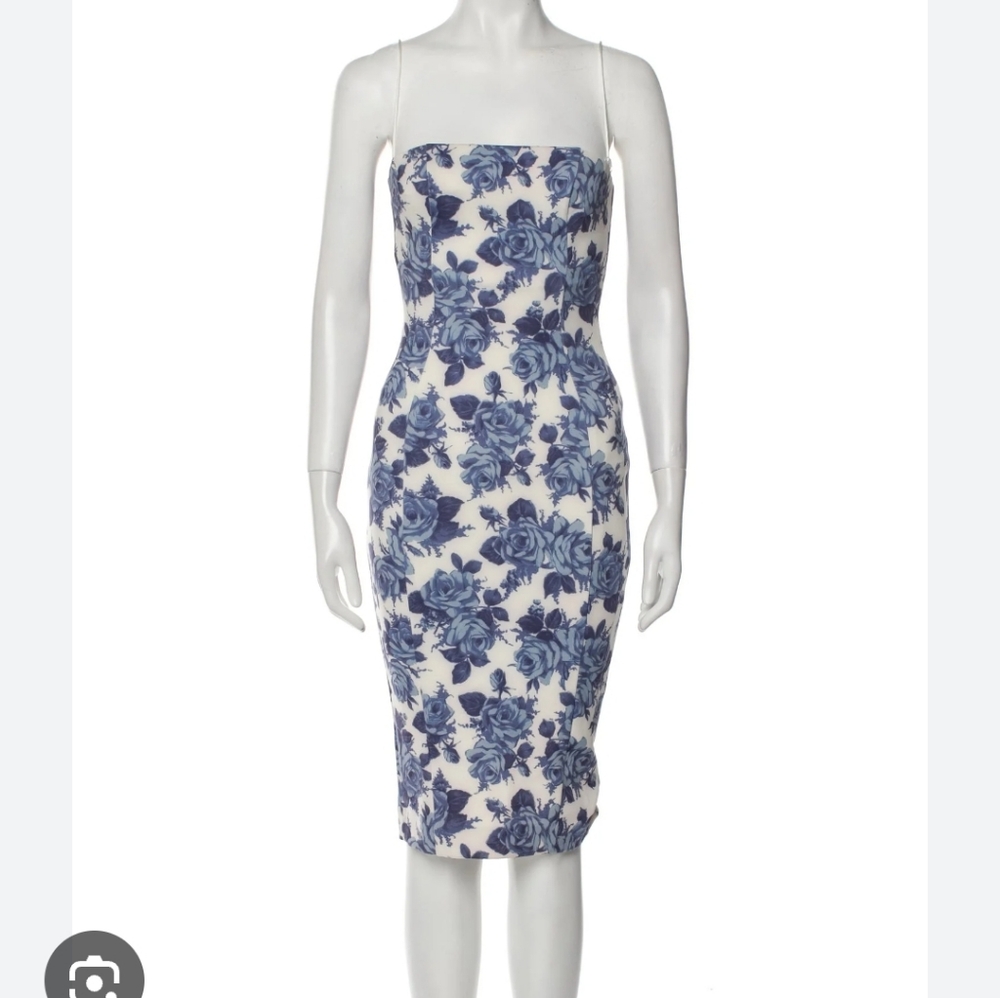 Misha Collection World Blue Floral One-Shoulder Dress US Size 2